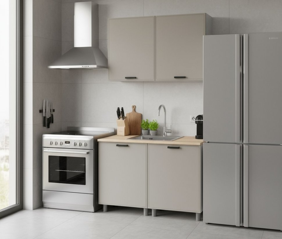 Кухня Аленушка 1,2м Магнолия Керамика,скоба черный,сонома