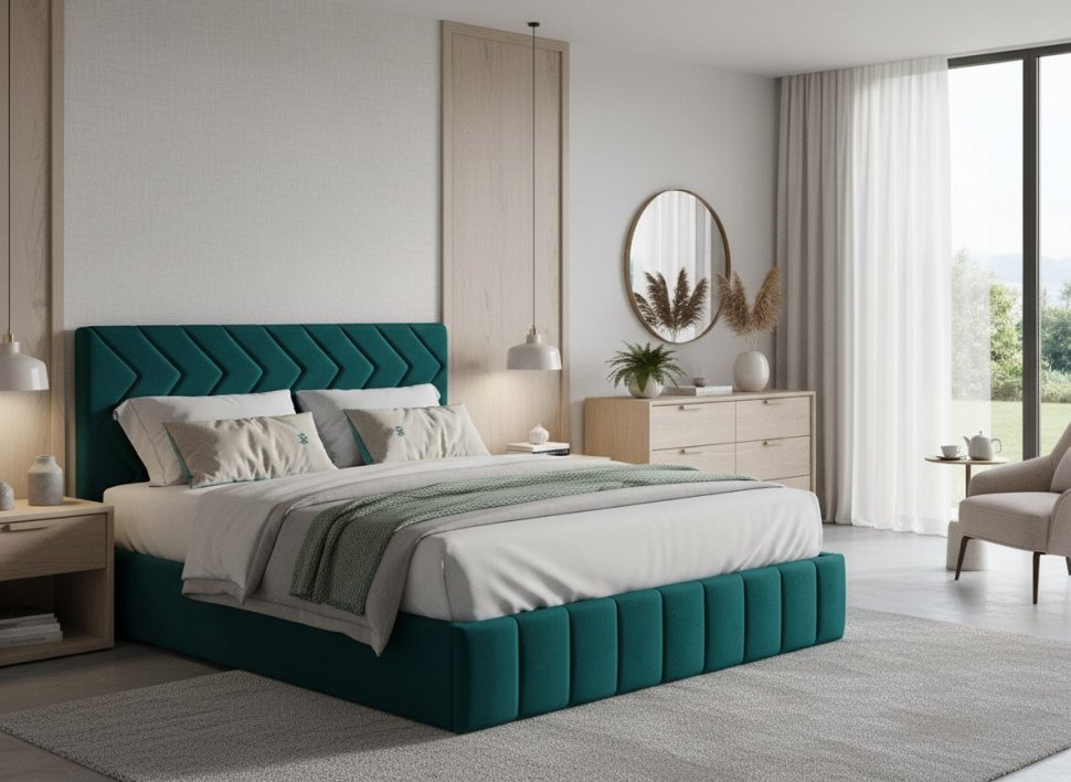Милана кровать 160 Tenerife izumrud (сине-зелёный)