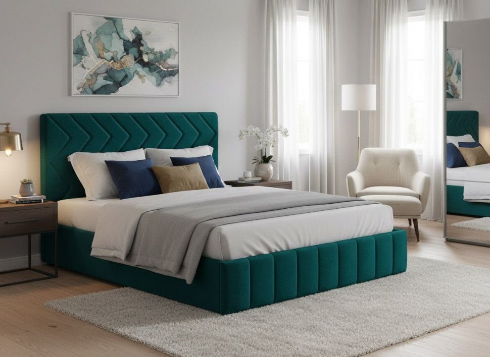 Милана кровать 160 Tenerife izumrud (сине-зелёный)