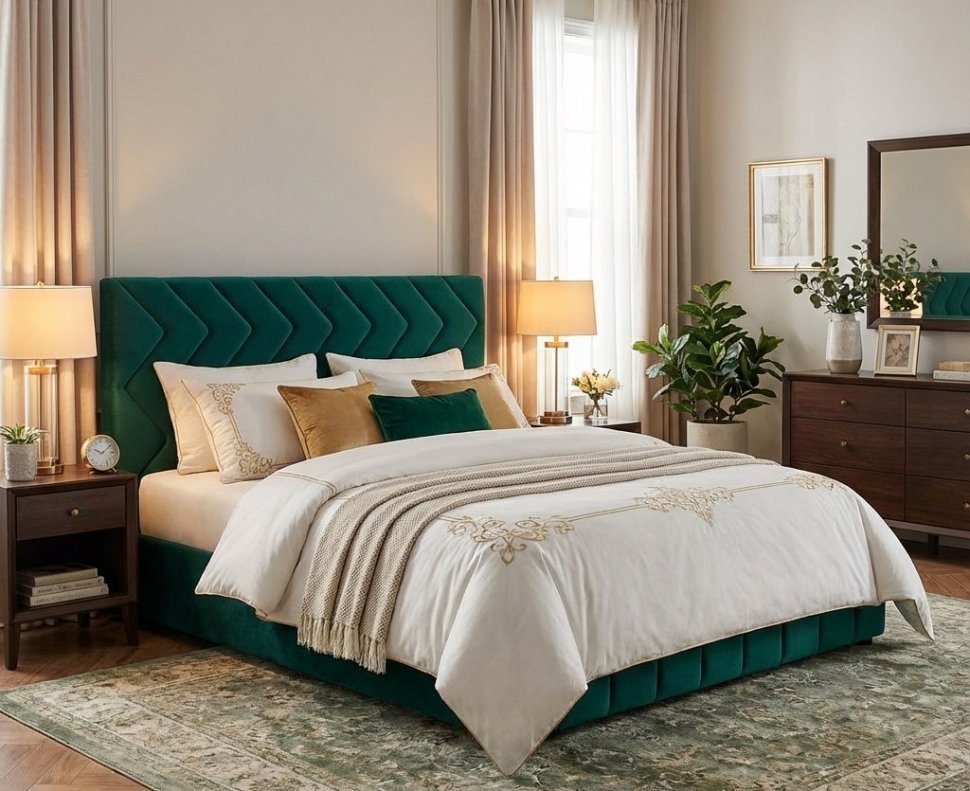 Милана кровать 160 Tenerife izumrud (сине-зелёный)