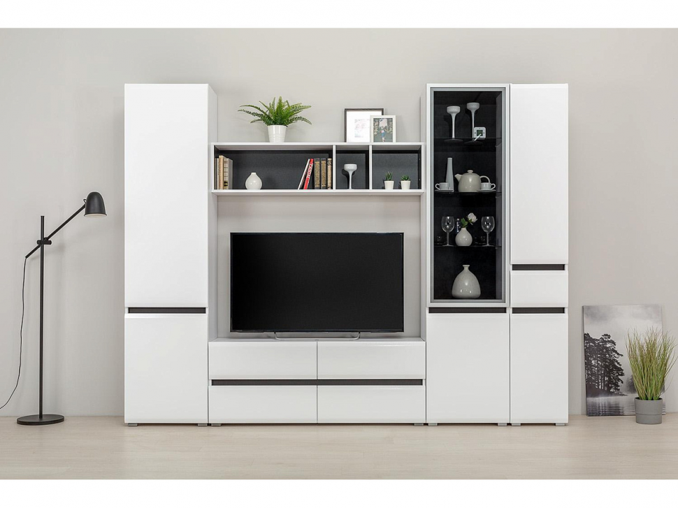 Сидней шкаф 13.200 Белый/Белый глянец/Черный