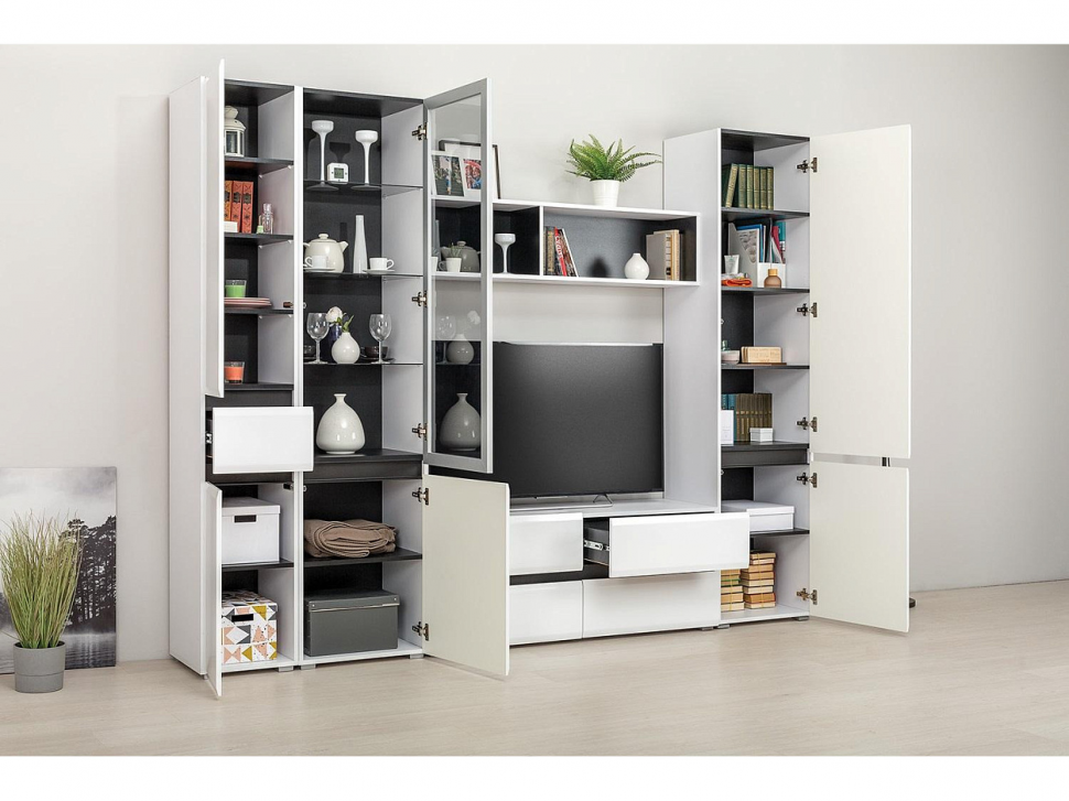 Сидней шкаф 13.200 Белый/Белый глянец/Черный