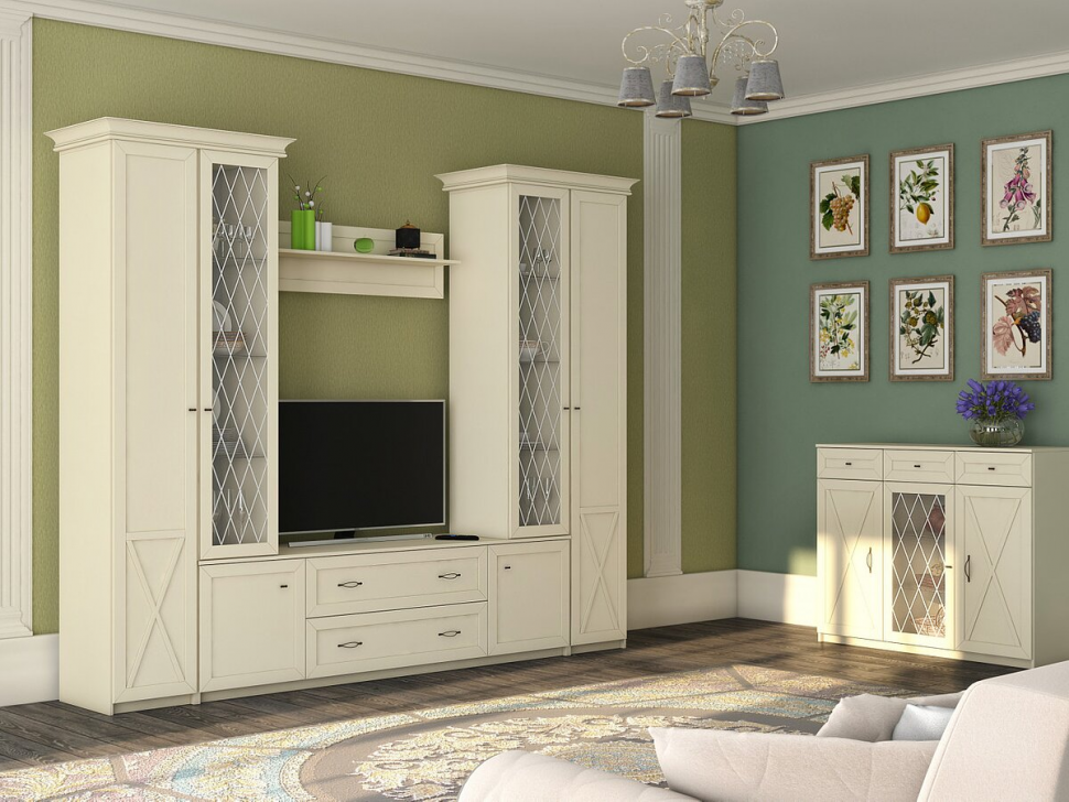 Бэль Шкаф однодверный гл.540 + Карнизы 402/550/ Слоновая кость