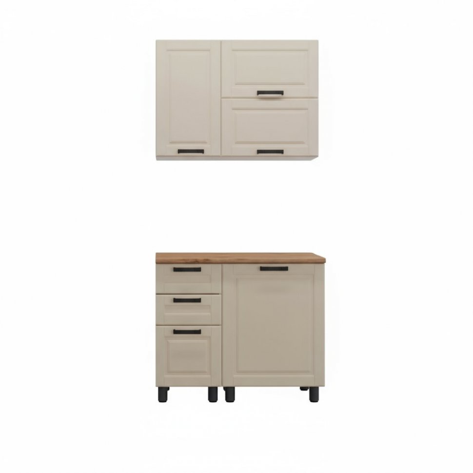 Кухня Аленушка 1 м с 3 ящ. Астра Крем,скоба черный,сонома