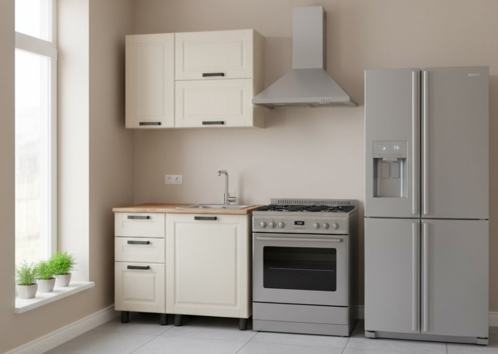 Кухня Аленушка 1 м с 3 ящ. Астра Крем,скоба черный,сонома