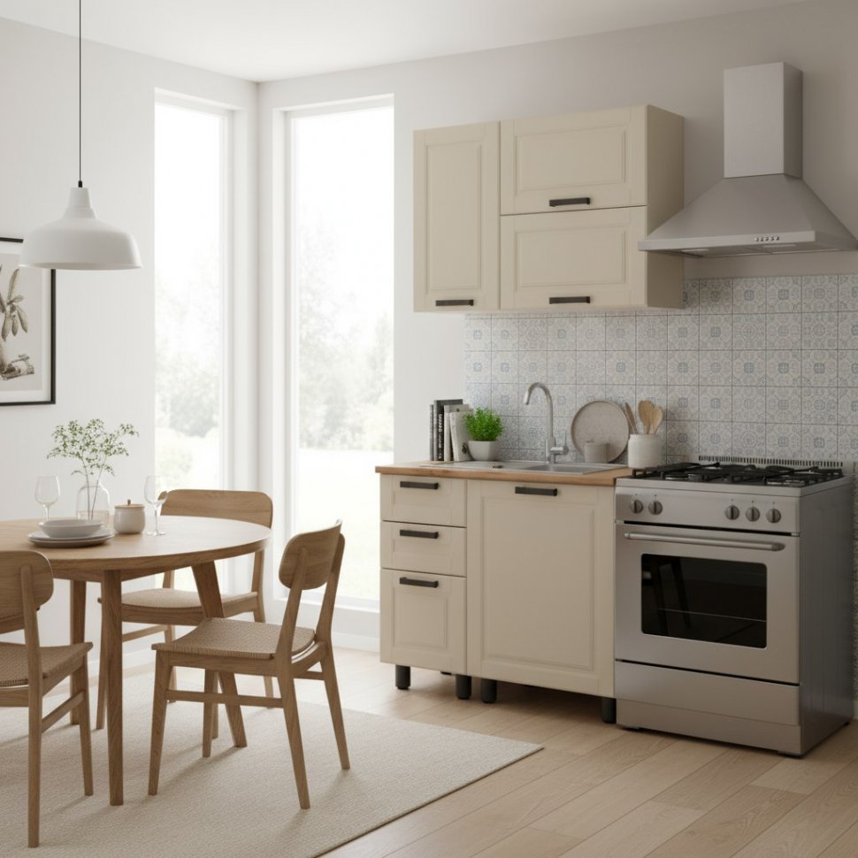 Кухня Аленушка 1 м с 3 ящ. Астра Крем,скоба черный,сонома