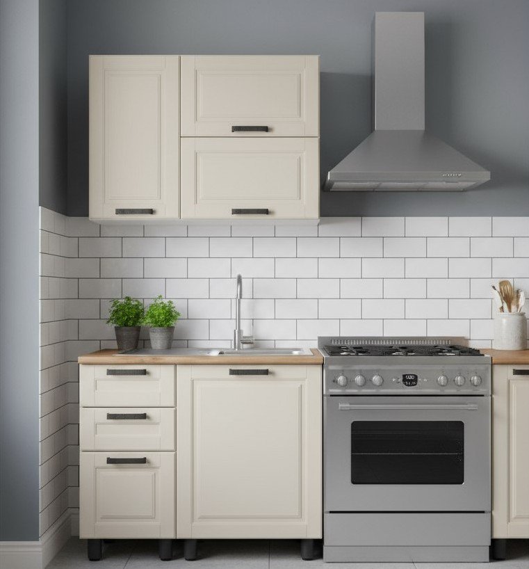 Кухня Аленушка 1 м с 3 ящ. Астра Крем,скоба черный,сонома