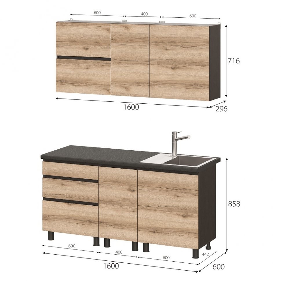 Кухня Берген 1.6 Комплект 5 (Дуб Делано)