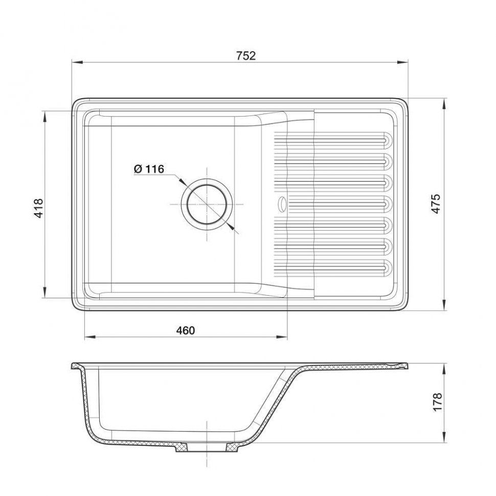 Мойка QUARZ 72, серый