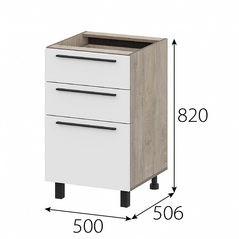 Шкаф кухонный напольный с ящиками 50 см Этна 5с3я (Софт Вайт)