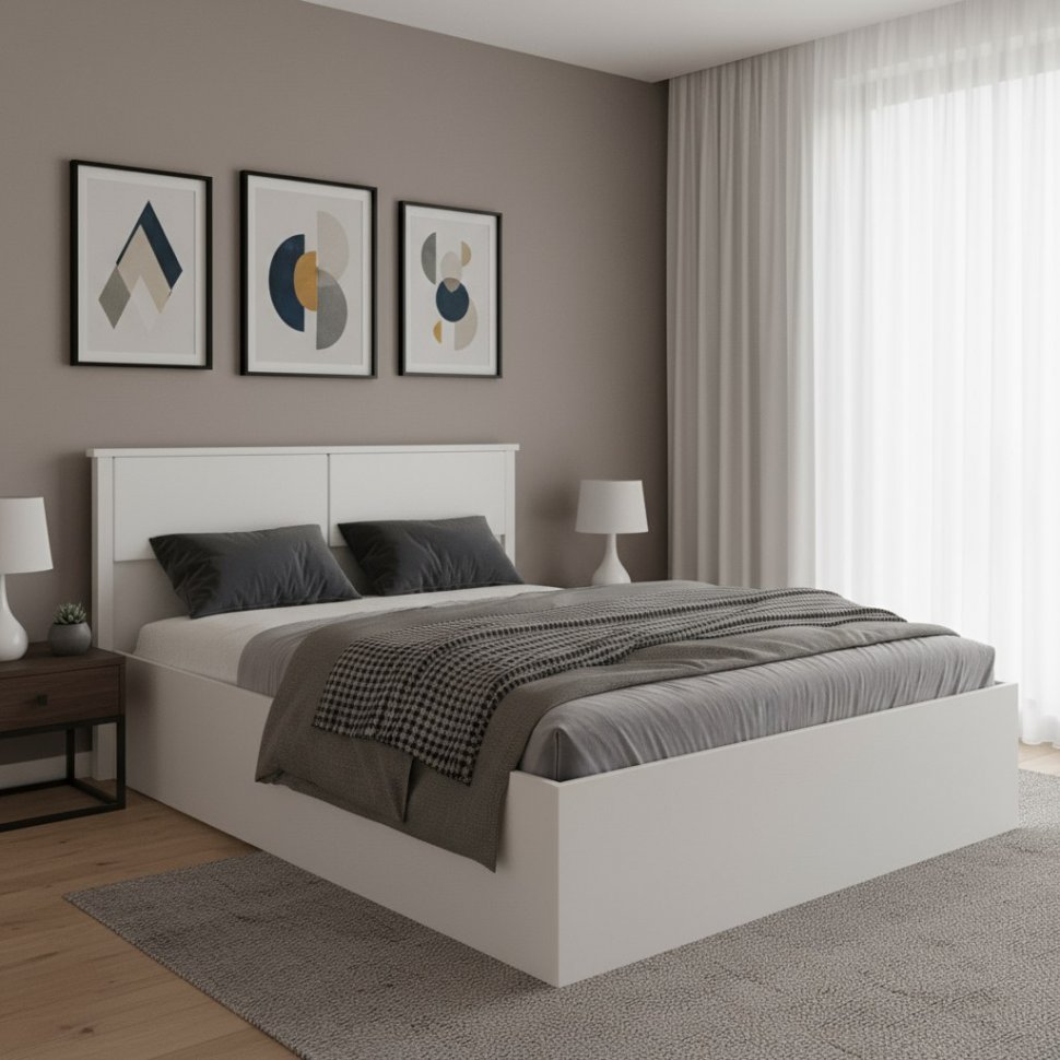 Кровать с настилом ЛДСП Толедо ТКР-1 140х200, Белый