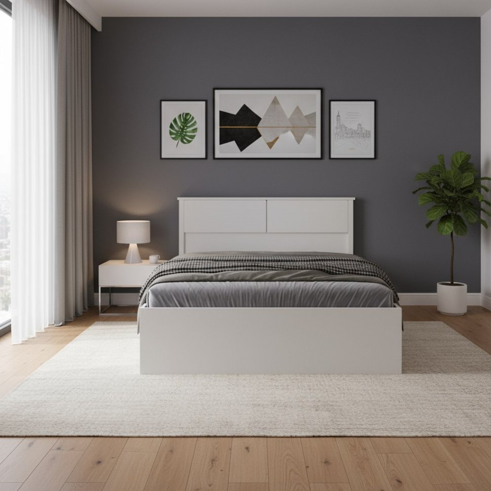 Кровать с настилом ЛДСП Толедо ТКР-1 140х200, Белый