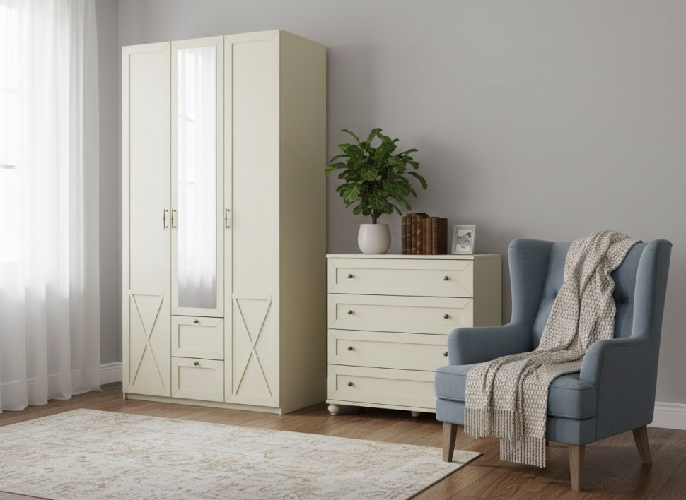 Бэль Шкаф трехдверный Слоновая кость