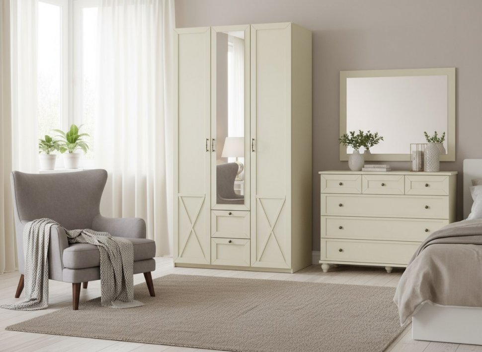 Бэль Шкаф трехдверный Слоновая кость