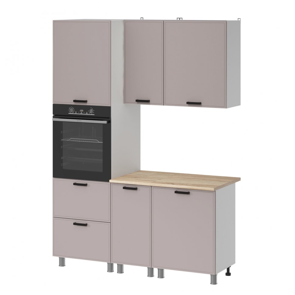 Кухня Аленушка 1,6м ПД Магнолия Кашемир,скоба черный,сонома