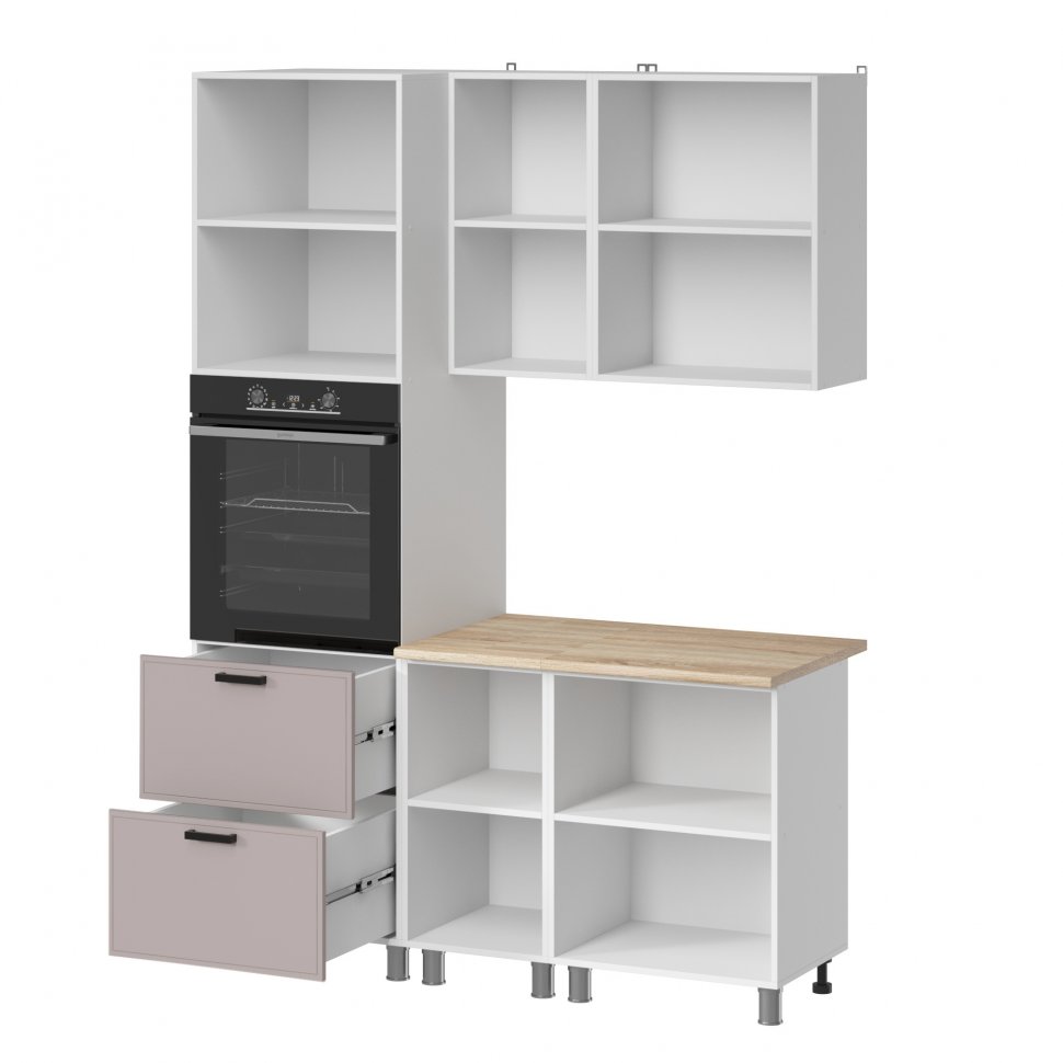 Кухня Аленушка 1,6м ПД Магнолия Кашемир,скоба черный,сонома