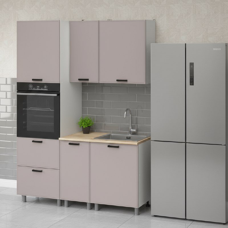 Кухня Аленушка 1,6м ПД Магнолия Кашемир,скоба черный,сонома