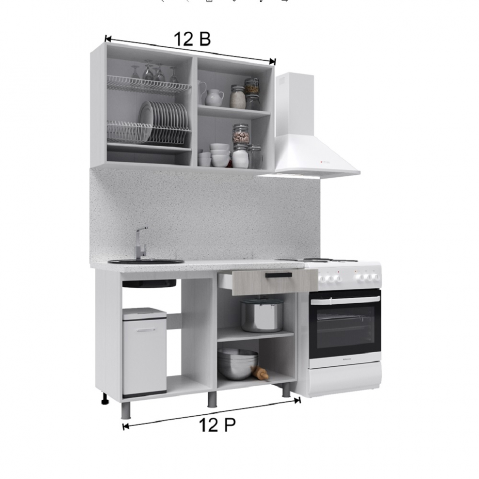 Кухня Танго 1,2 м, Шале серебро, Шале дуб мореный