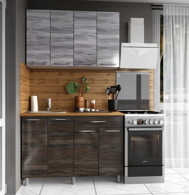 Кухня Танго 1,2 м, Шале серебро, Шале дуб мореный