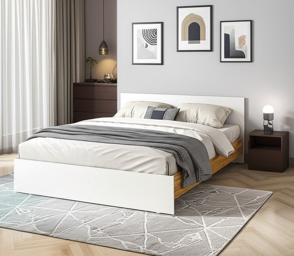 Кровать с проложками 160х200 Денвер, Дуб золотой, Белый шагрень