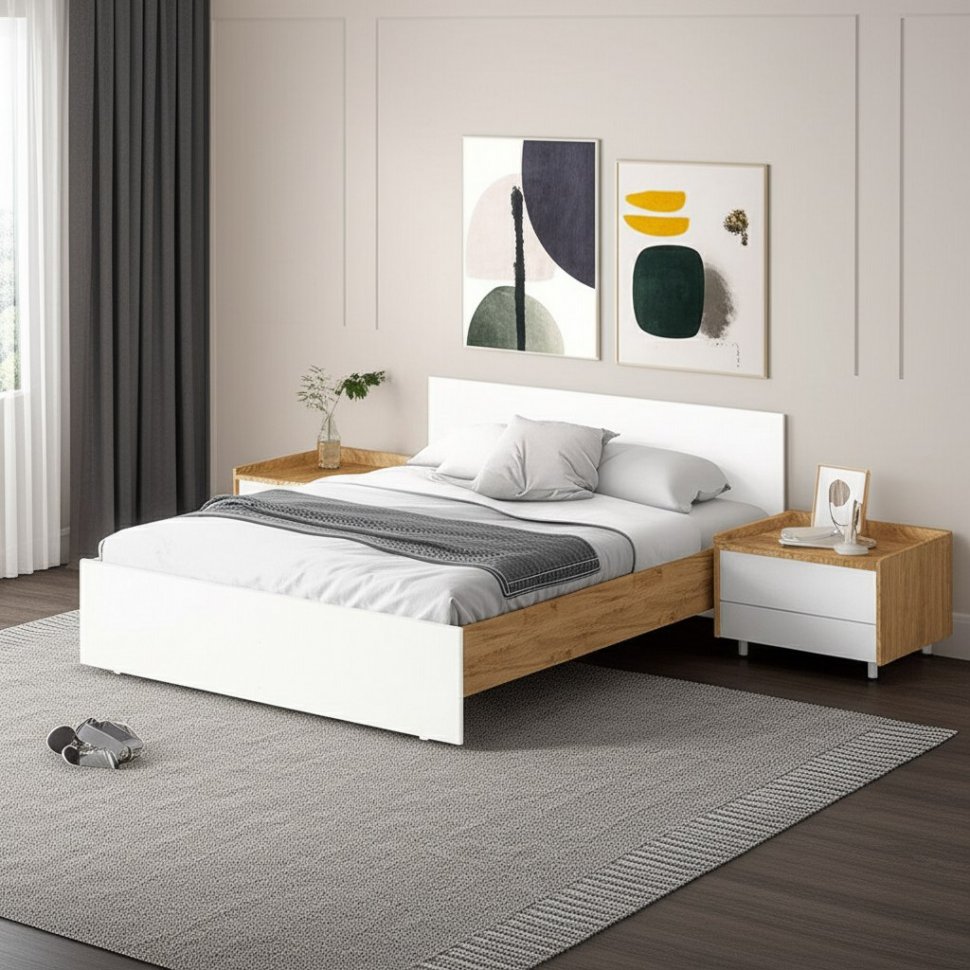 Кровать с проложками 160х200 Денвер, Дуб золотой, Белый шагрень