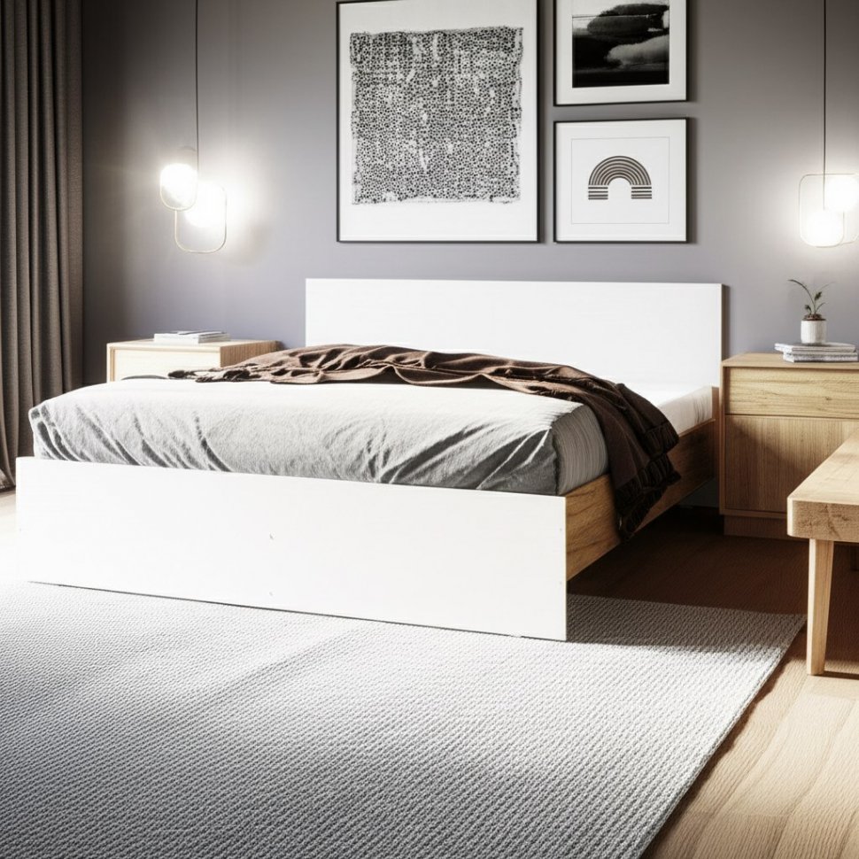 Кровать с проложками 160х200 Денвер, Дуб золотой, Белый шагрень