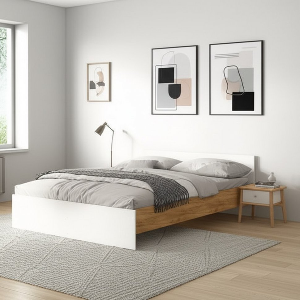 Кровать с проложками 160х200 Денвер, Дуб золотой, Белый шагрень