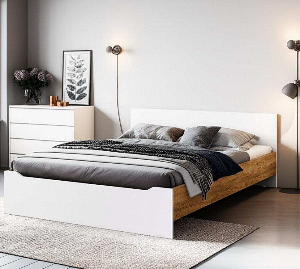 Кровать с проложками 160х200 Денвер, Дуб золотой, Белый шагрень