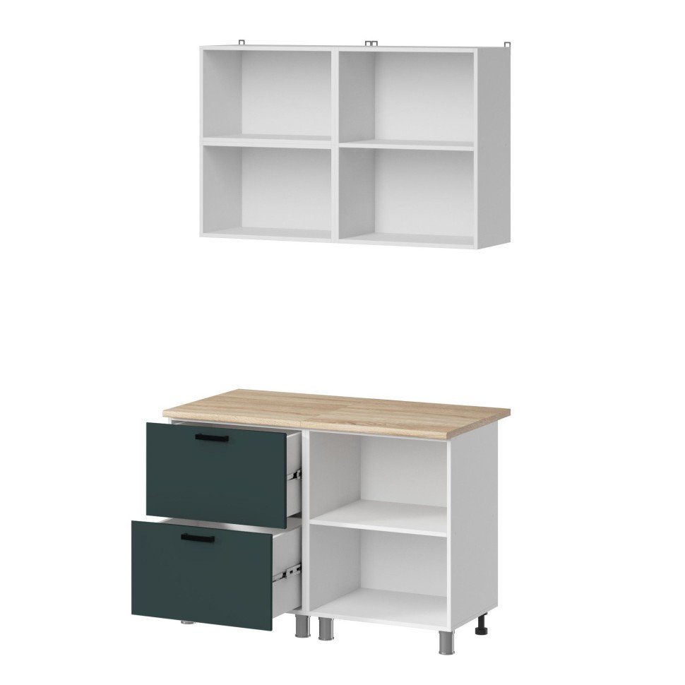 Кухня Аленушка 1,2м с ящ. Лаванда Изумруд,скоба черный,сонома