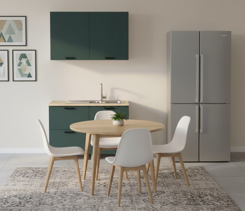 Кухня Аленушка 1,2м с ящ. Лаванда Изумруд,скоба черный,сонома