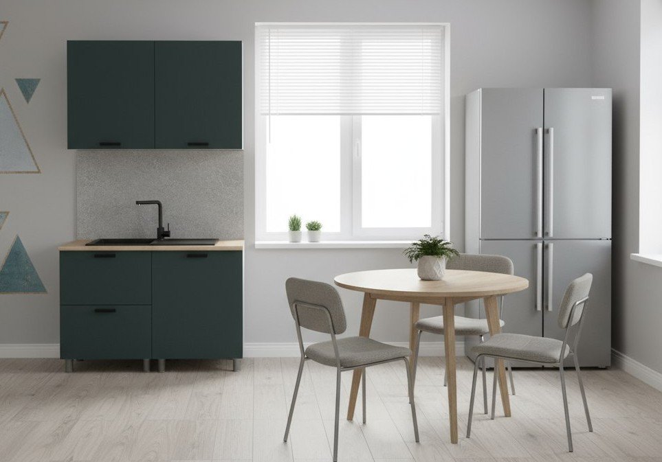 Кухня Аленушка 1,2м с ящ. Лаванда Изумруд,скоба черный,сонома