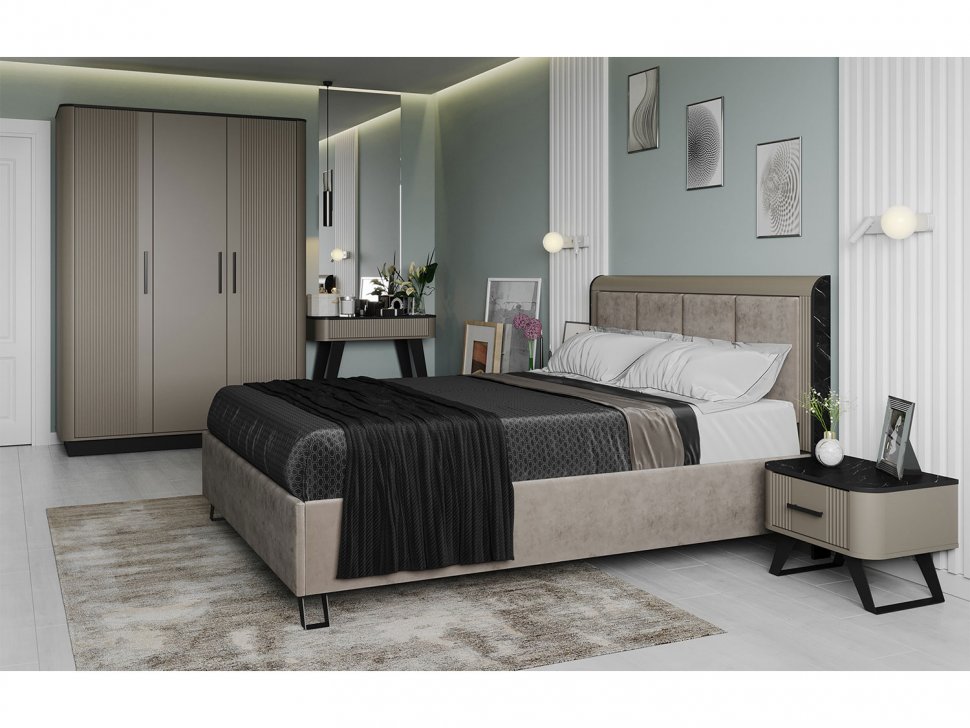 Фиделия тумба прикроватная 76.07 серый камень / мрамор черный