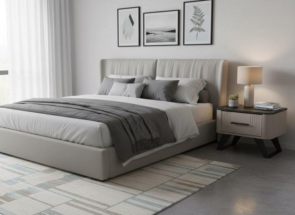 Фиделия тумба прикроватная 76.07 серый камень / мрамор черный