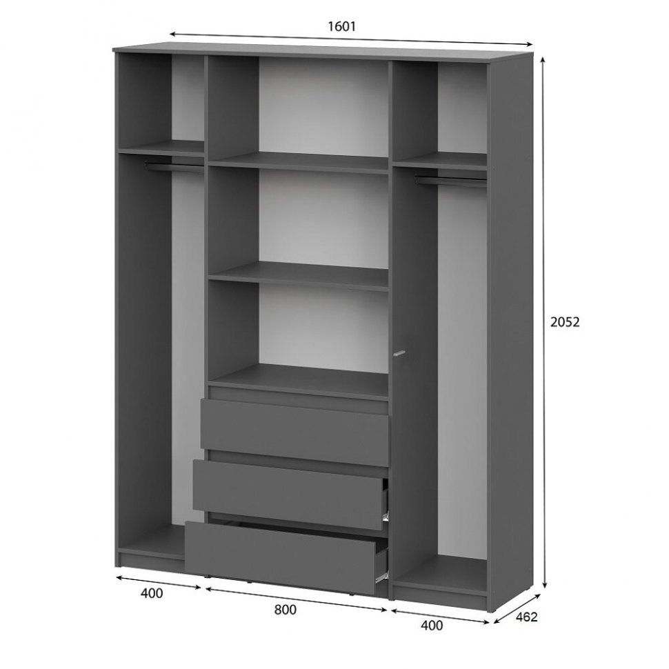 Шкаф четырехстворчатый с ящиками Денвер (Графит серый)