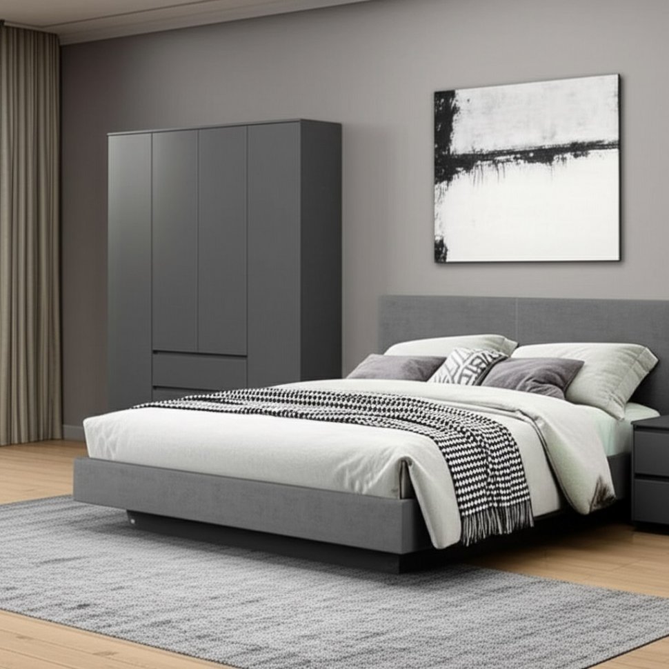 Шкаф четырехстворчатый с ящиками Денвер (Графит серый)