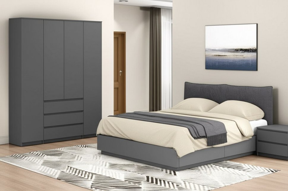 Шкаф четырехстворчатый с ящиками Денвер (Графит серый)