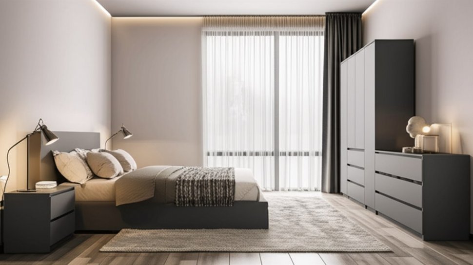 Шкаф четырехстворчатый с ящиками Денвер (Графит серый)