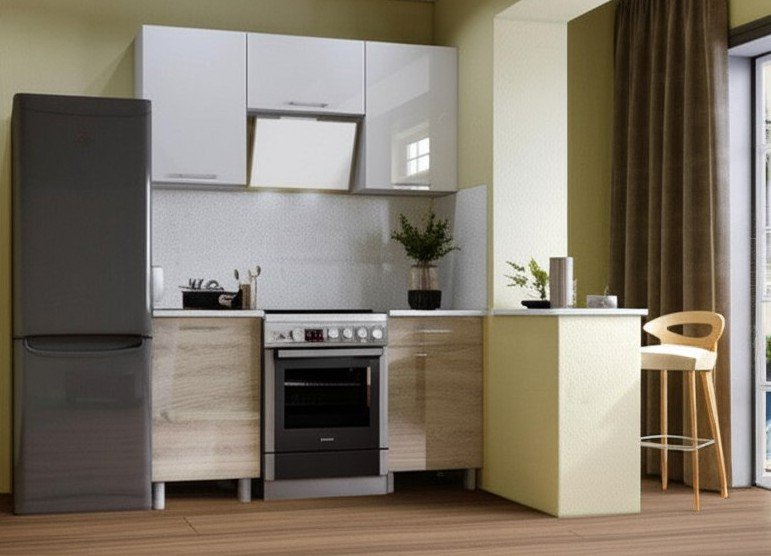 Кухня Танго 1,6 м с окапом, Белый, Дуб Шале