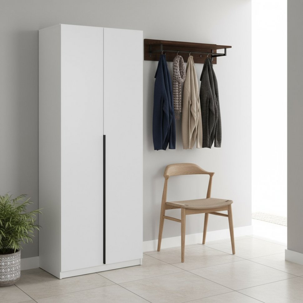 Шкаф распашной с наполнением (5 полок + 2 ящика) ШК 5 (800), Белый