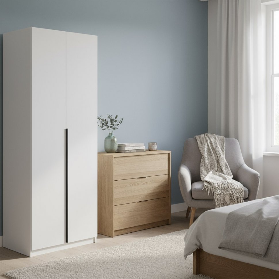 Шкаф распашной с наполнением (5 полок + 2 ящика) ШК 5 (800), Белый