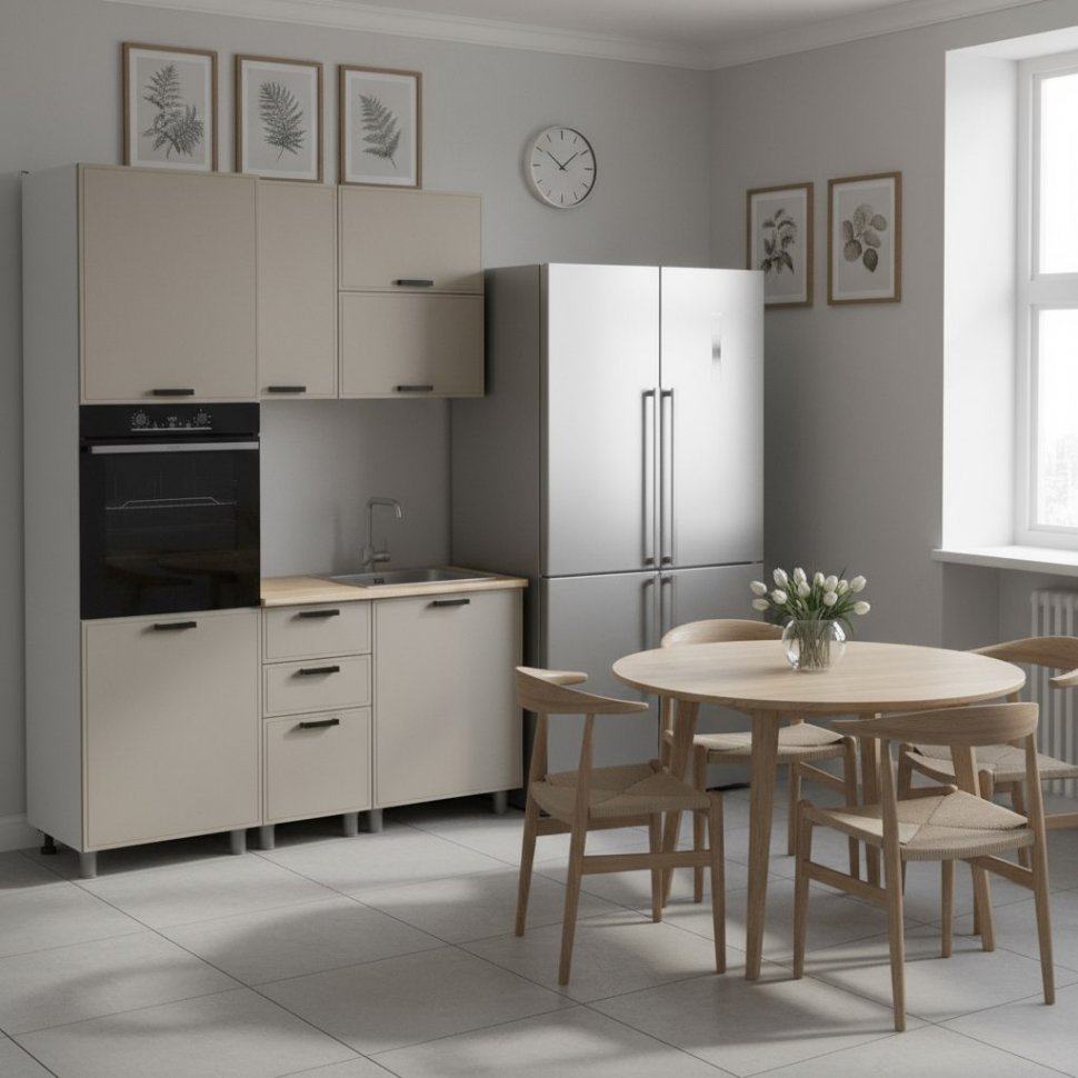 Кухня Аленушка 1,6м ПД 2 Магнолия Керамика,скоба черный,сонома