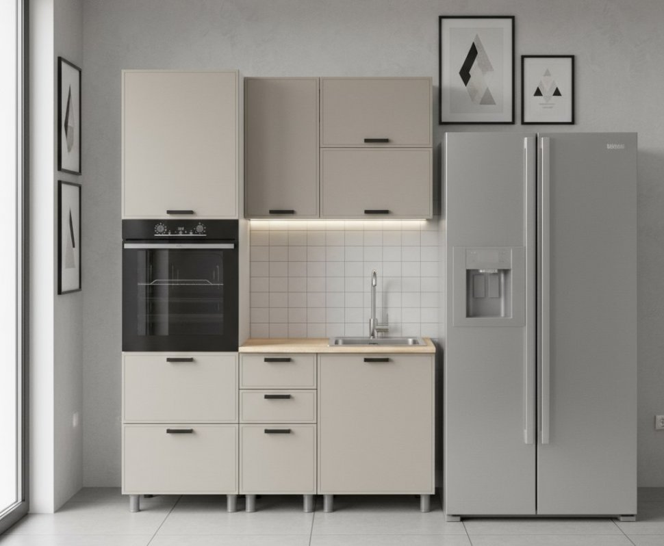 Кухня Аленушка 1,6м ПД 2 Магнолия Керамика,скоба черный,сонома