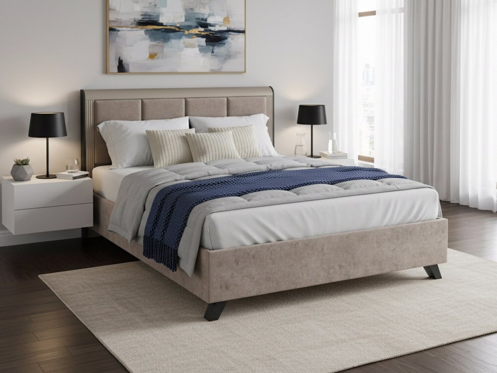 Фиделия кровать двойная 76.14 с под. мех. серый камень / мрамор черный