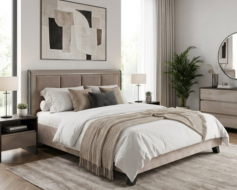 Фиделия кровать двойная 76.14 с под. мех. серый камень / мрамор черный