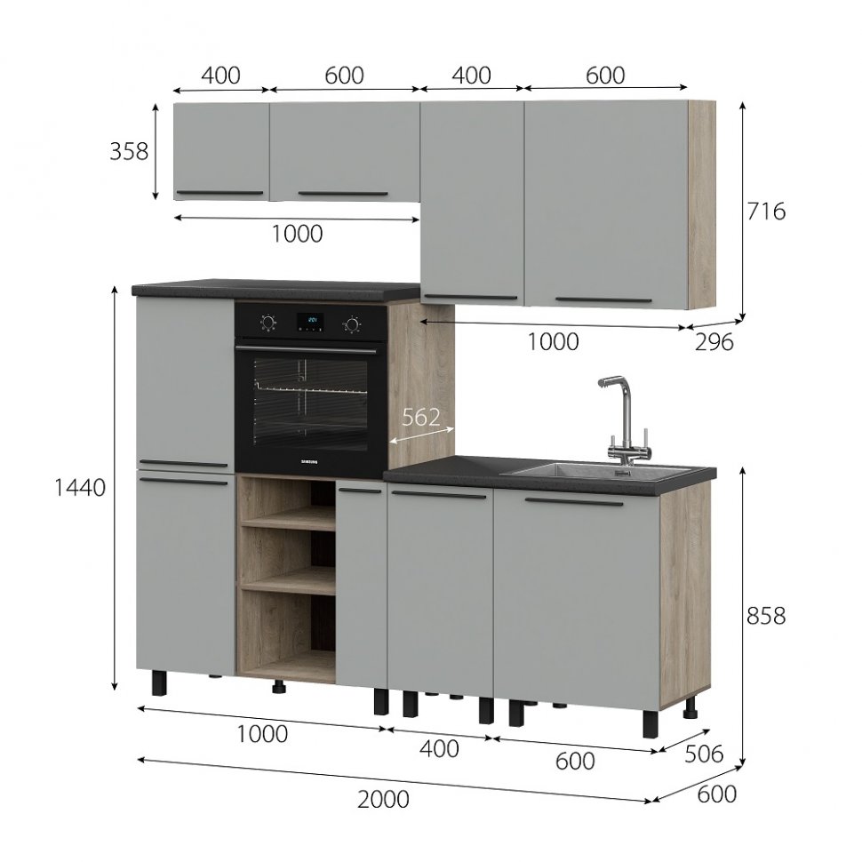 Шкаф МЦН под духовку 100 см Этна 10ш1 (Софт Грей)