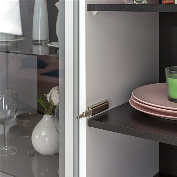 Сидней шкаф-витрина 13.201 Белый/Белый глянец/Черный