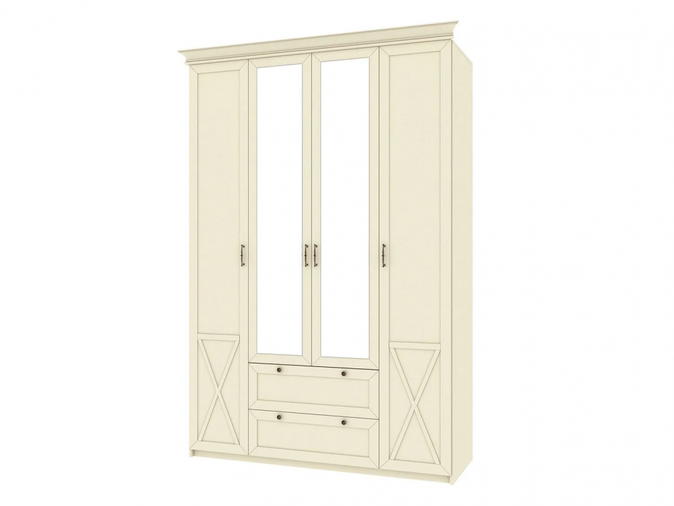 Бэль Шкаф четырехдверный + Карнизы 1602/550 / Слоновая кость