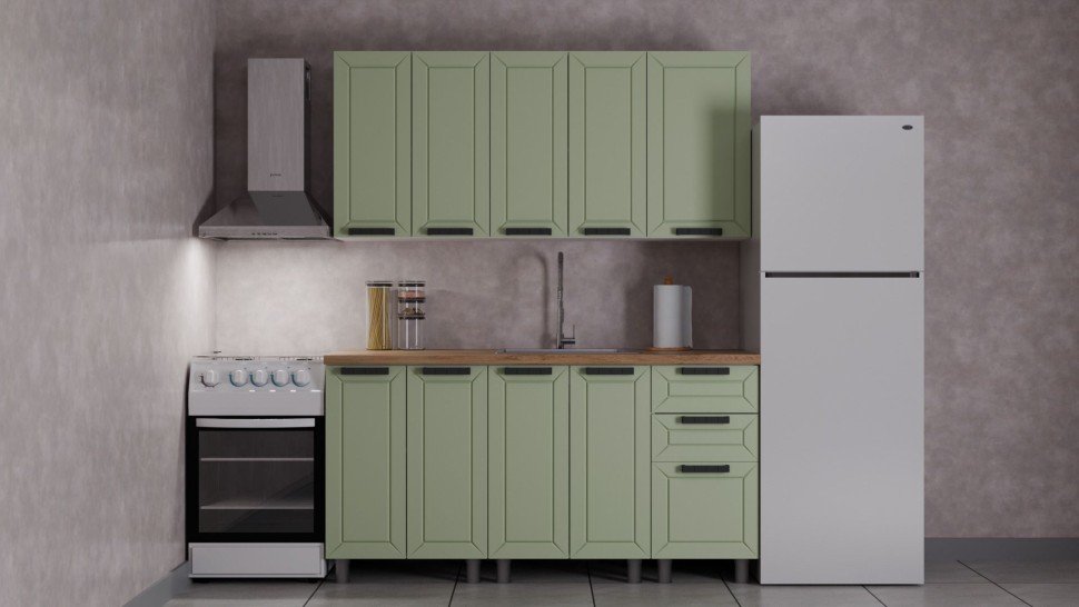 Кухня Аленушка 1,6м Лилия Фиcташка/Фисташка,скоба черный,черный