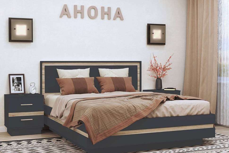 Кровать 160х200 Анона (Глазов) Антрацит