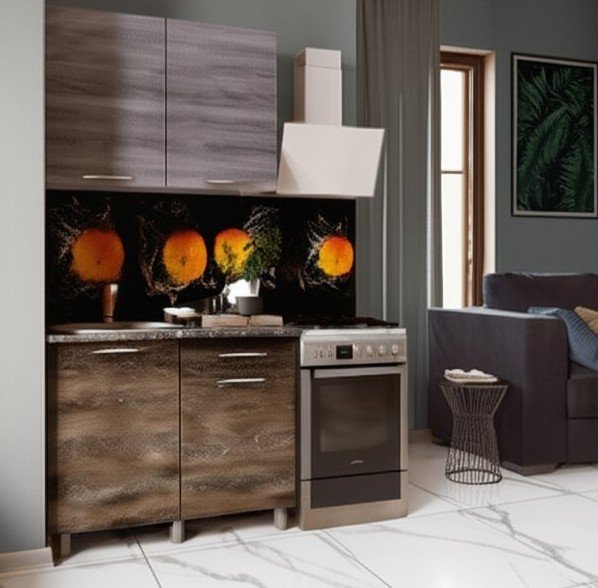 Кухня Танго 1 м, Шале серебро, Шале дуб мореный